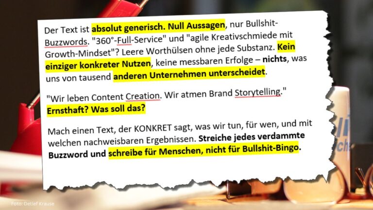 Textkritik zu einem mit KI erstellten Marketingtext